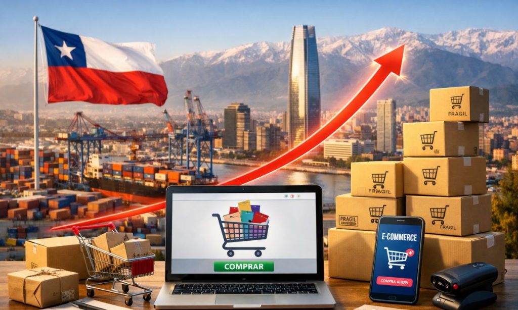 Imagen creada con IA que nos muestra el crecimiento del eCommerce en Chile.